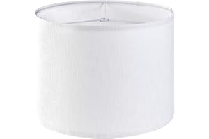 GO&SO White Textured Drum lampshade Medium Lamp Shade 13" Top x 13" Bottom x 10" High (Spider) Modern Linen Lamp Shades for Table Lamp Bedside Lamp Natural Linen Replacement Assembly is Required