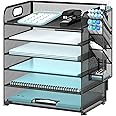 SUPEASY 6 Tier Desk Organizer with 4 Pen Holders, Mesh Paper Organizer