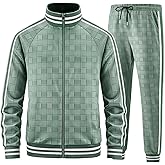 Aiozowa Men Tracksuits Full-zip Long Sleeve Plaid Track Jackets and Pants 2 Piece