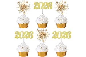 C L COOPER LIFE 22pcs Gold Number 2026 Foil Firework Cupcake Toppers 2026 Happy New Year Party Cupcake Toppers New Years Eve Decorations for Hello 2026 New Year Theme Graduation Wedding Party Supplies