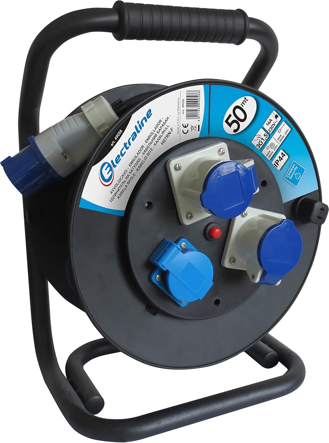 Electraline PRO-Line 49044 Avvolgicavo Professionale 40m Con 4 Prese Schuko IP44, Cavo Gomma H07RN-F 3G1.5 Mm², Nero - 2