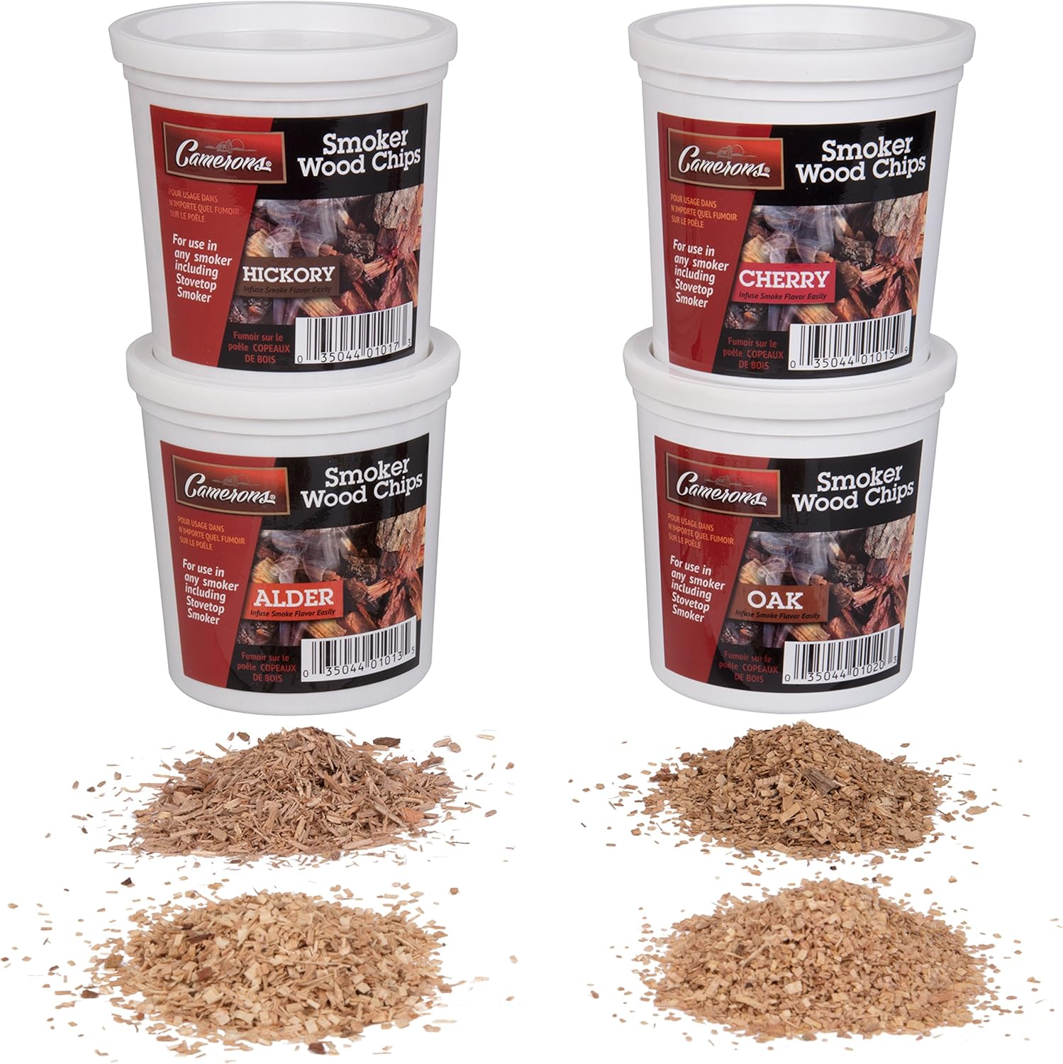 Oak, Cherry, Hickory, and Alder Wood Smoking Chips- 4 Pints (0.473176 L) Wood Smoker Shavings Value Pack- Resealable Pints of Extra Fine Cut Sawdust - Perfect for Smoking Guns, Smokers, Smoke Boxes : Cameron Stove Top Chips : Garden & Outdoor