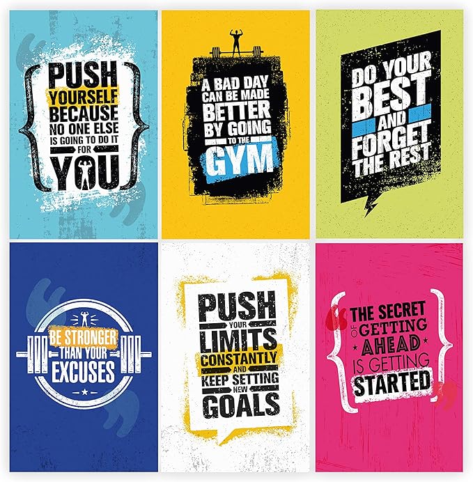Set Of 6, 11x17 Inspirational Gym Posters Motivational Fitness Wall Art For Home