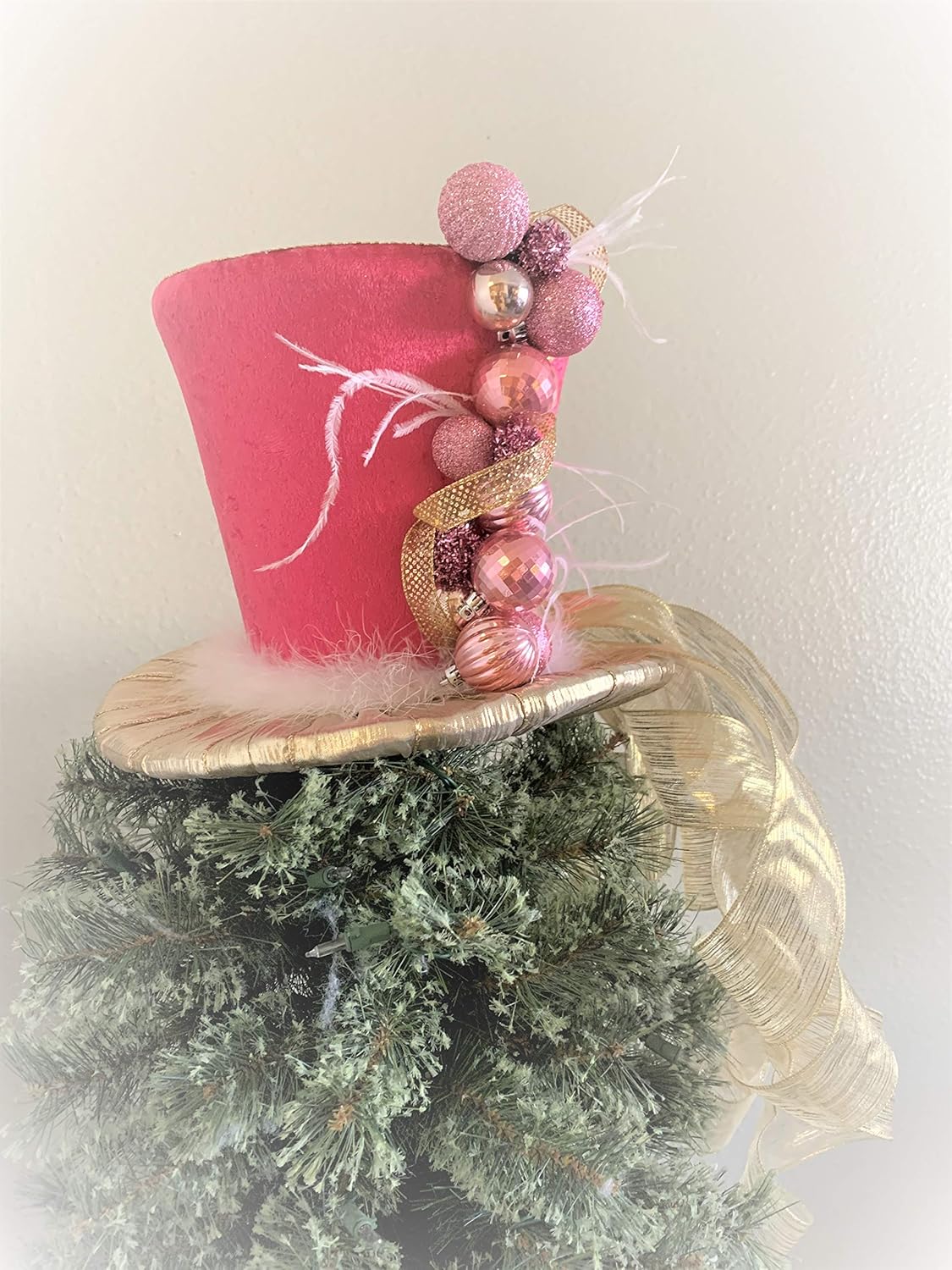 Pink and Gold Tree Topper Top Hat Handmade