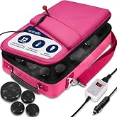 SereneLife Portable Massage Stone Warmer Set - Electric Spa Hot Stones Massager and Heater Kit with 6 Large and 6 Small Round Shaped Basalt Massaging Rocks, Digital Controller Heating Bag, Pink