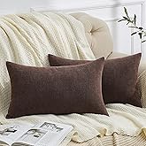 GAWAMAY Lumbar Decorative Throw Pillow Covers 12"x20" Inch Set of 2, Super Soft Chenille Rectangle Pillowcase for Living Room Bedroom Sofa Couch Cushion Support Pillow Cover 30x50cm Coffee (No Insert)