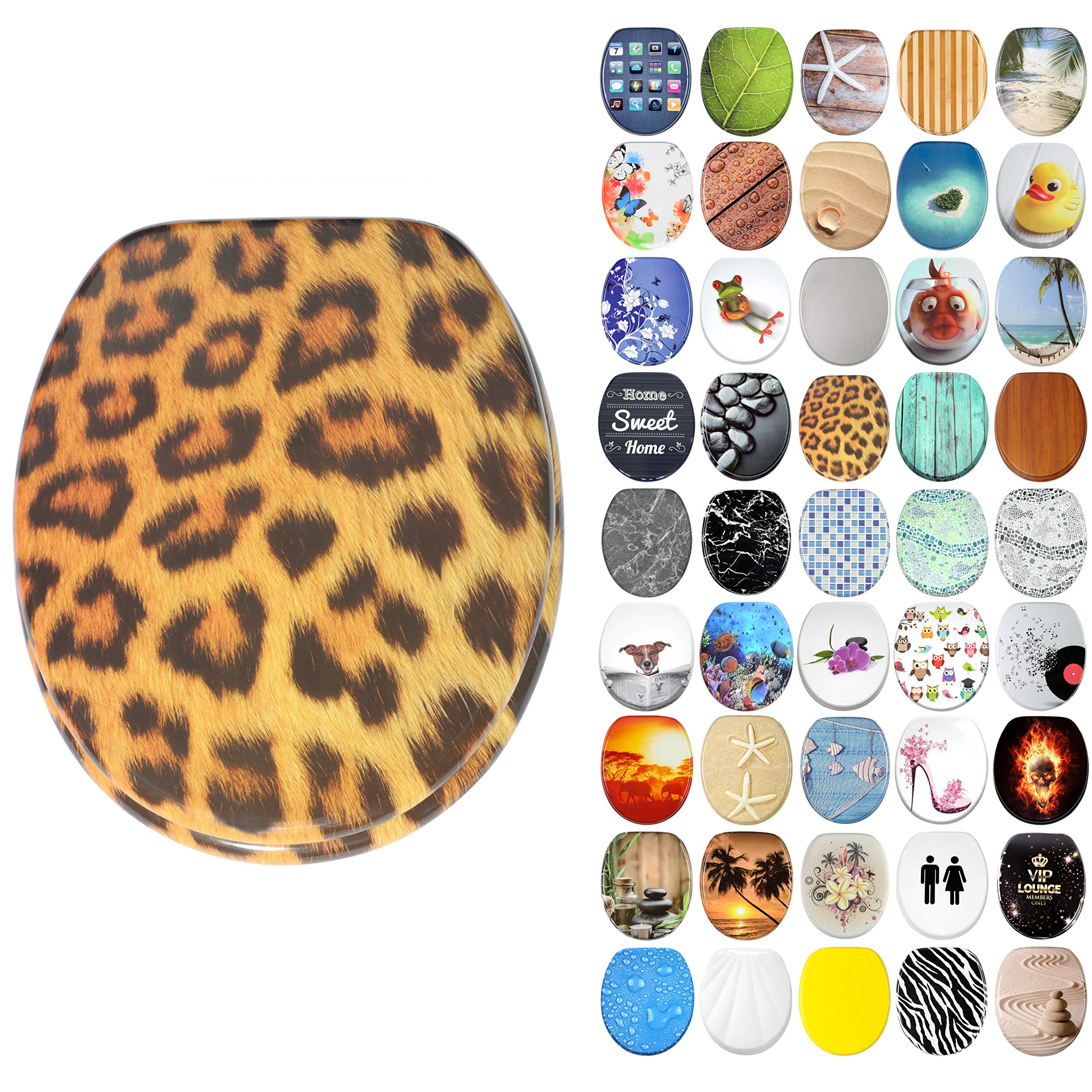 Sanilo Soft Close Toilet Seat, Wide Choice of New Toilet Seats, Stable Hinges, Easy to Mount (Leopard)
