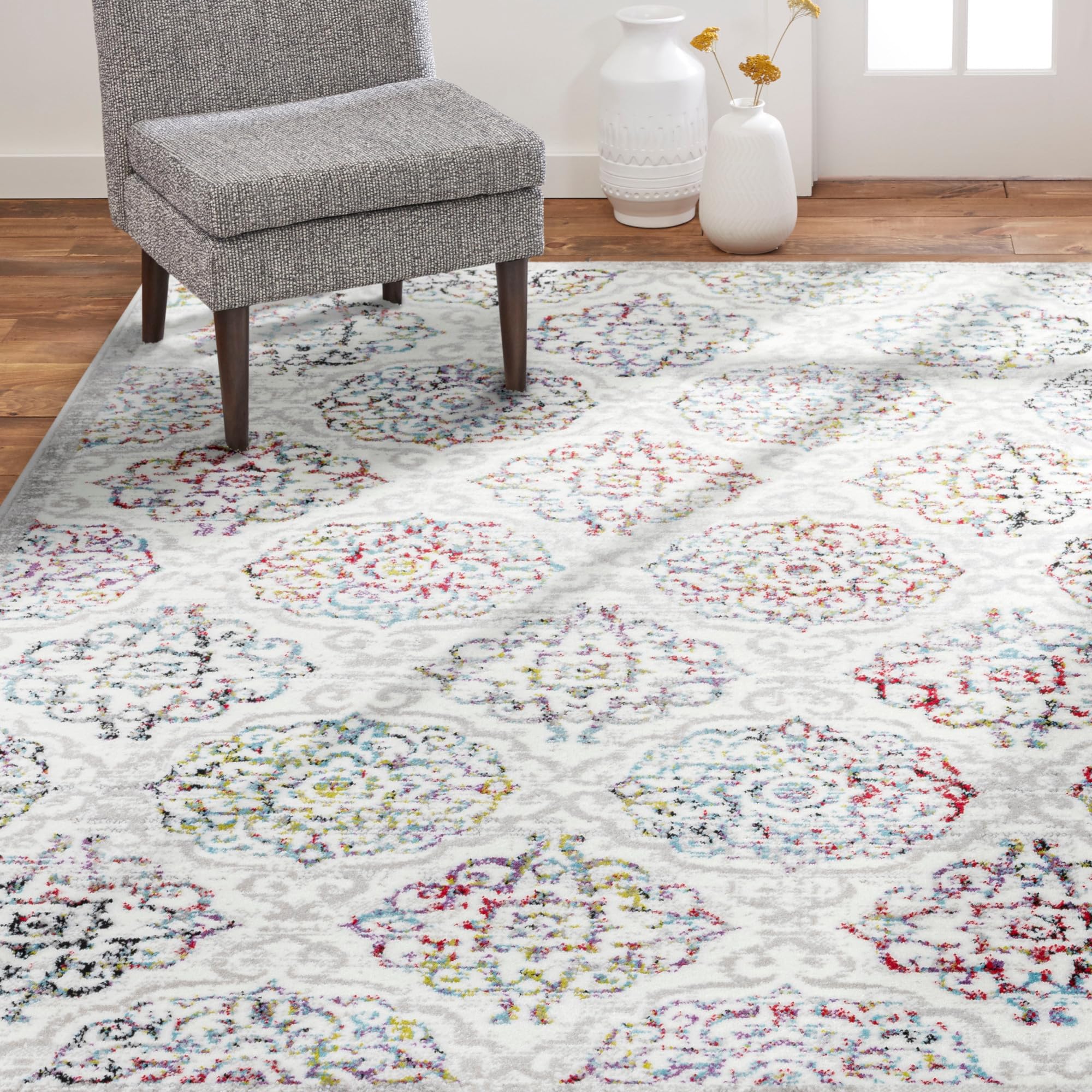 Photo 1 of Home Dynamix Boho Celeste Transitional Damask Area Rug Ivory/Blue/Black, 5'2"x7'2"