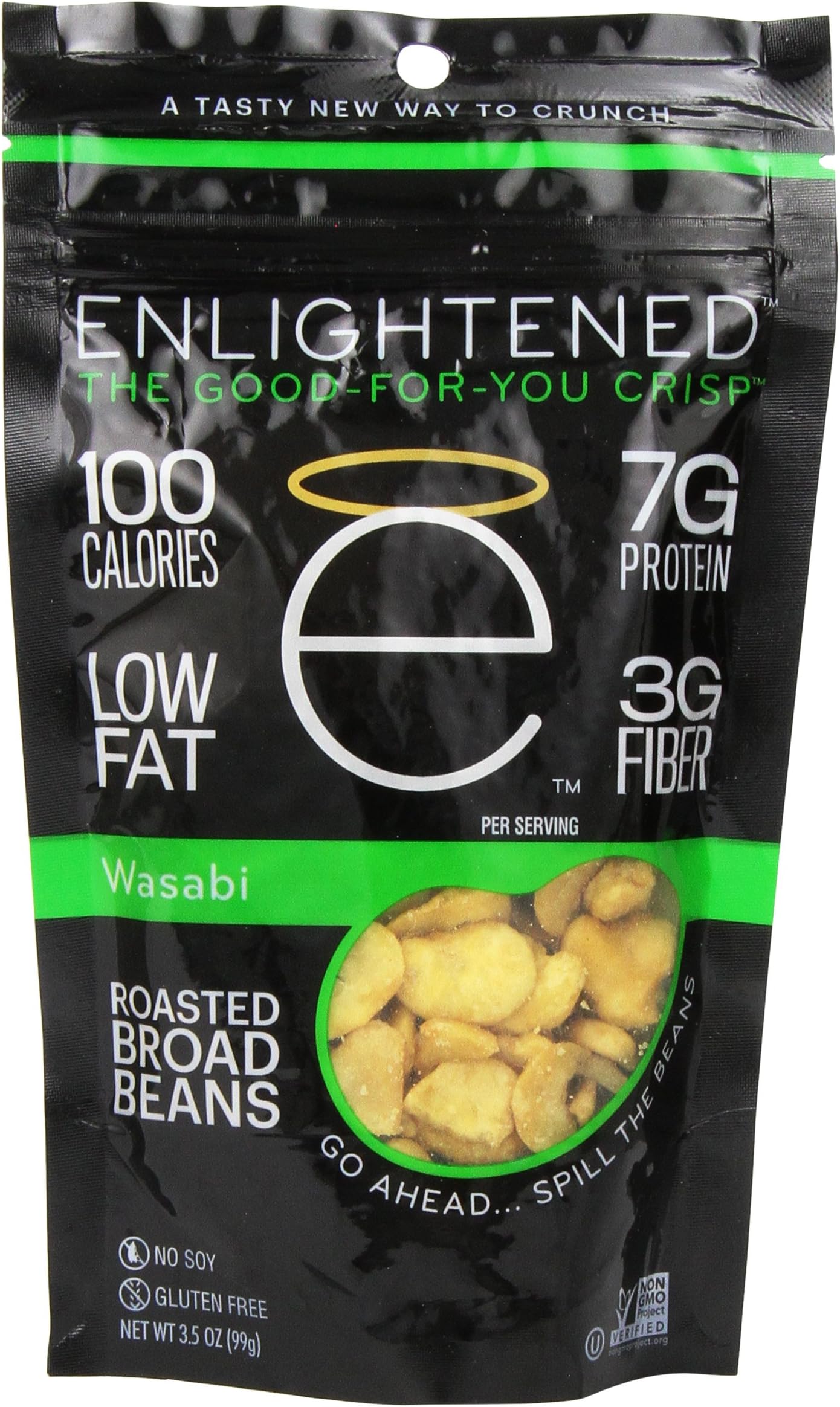 Enlightened Plant Protein Gluten Free Roasted Broad (Fava) Bean Snacks, Wasabi, 3.5 Ounce (Pack of 6)