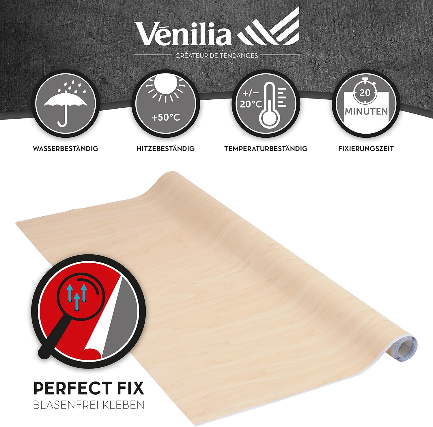 Venilia Perfect Fix adhesive film, wood grain, PVC, maple, 45 x 200 cm, 45W x 200L cm - Image 3