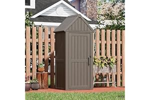 FANCYANGO Outdoor Resin Storage Shed, Upgrade Durable Storage Cabinet with Removable Shelves and Lock Ring, Reinforced Floor, All-Weather Construction for Garden Patio Lawn (Gray)