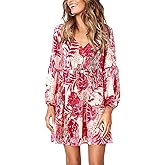 Amoretu Womens Tunic Dress Long Sleeve V Neck Casual Loose Flowy Swing Shift Dresses