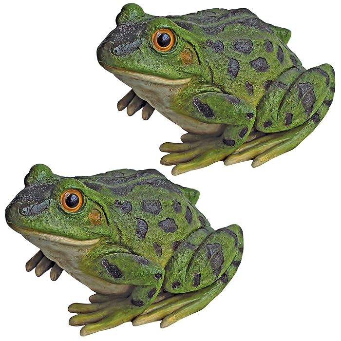 Design Toscano Ribbit The Frog Garden Toad Statues, 9 Inch, Set of Two, Polyresin, Full Color