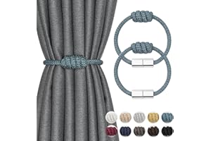 NICEEC 2 Pack Mini Magnetic Curtain Tiebacks Modern Simple Style Drape Tie Backs Elegant Hand Weave Rope Knot Decorative Curtain Holdbacks for Home & Office Window Drapery (Teal)