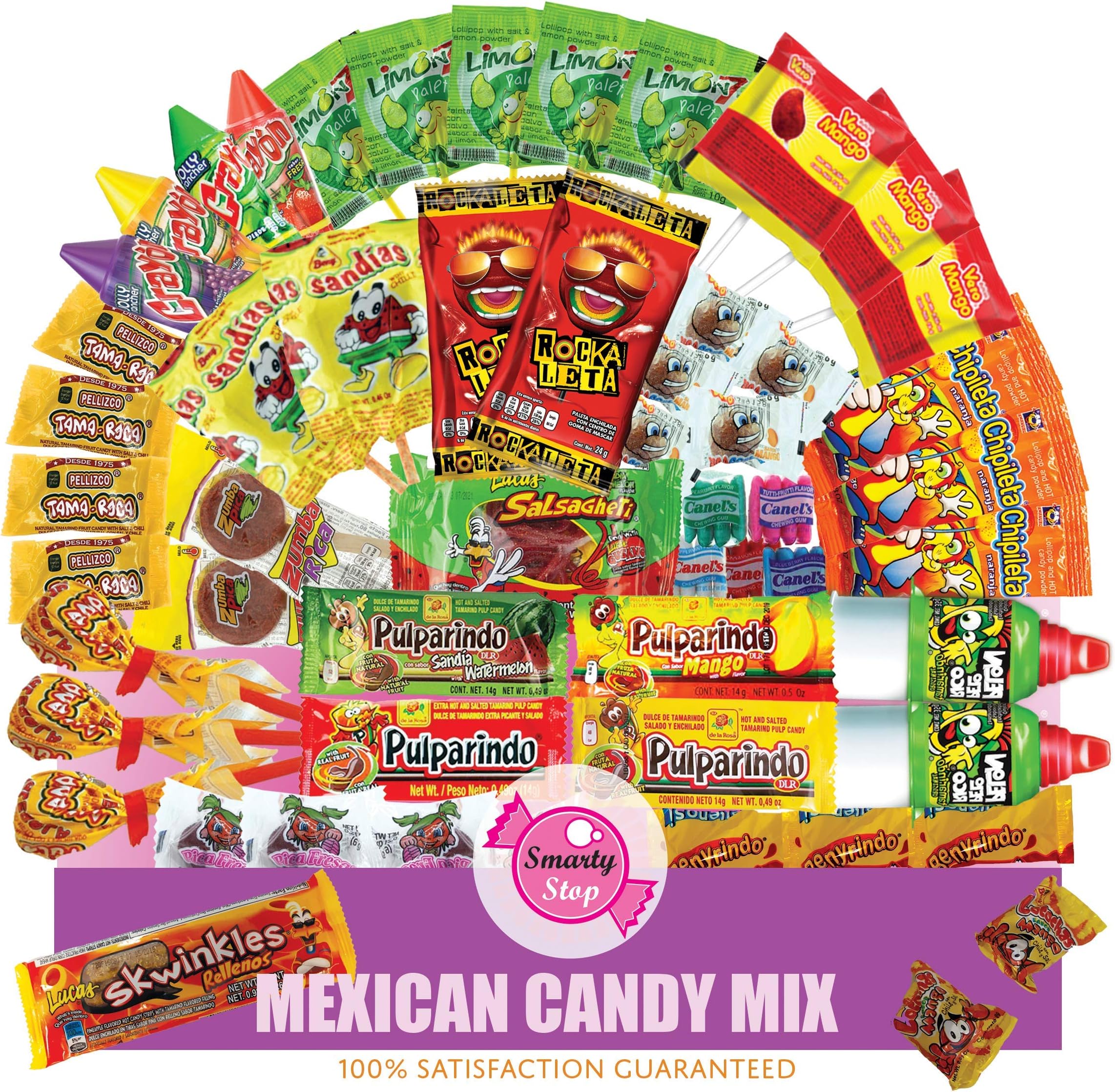 Smarty Stop Mexican Candy Mix (90 Count), Includes Brands like Lucas, Pelon, Vero Lollipops, Pulparindo, Rockaleta and Much More!