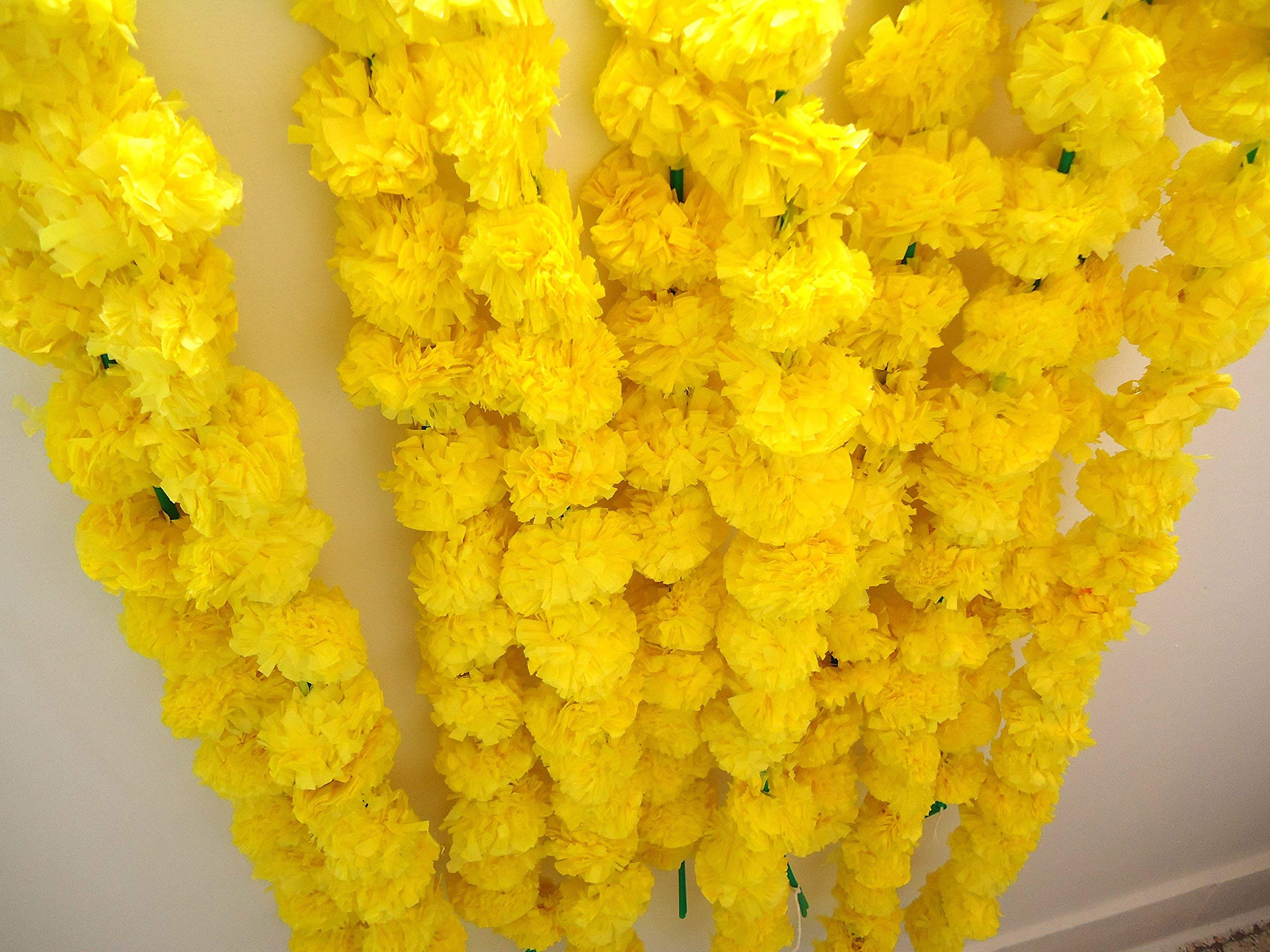 Estationeryhouse 5 feet long Marigold Garlands artificial flower, wedding, mehndi, party (pack of 10) (Yellow)