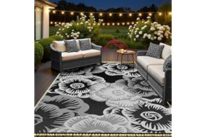MontVoo Outdoor Rug with Led String Strip Lights 6x9ft Waterproof Outdoor Patio Rug Mat Reversible Plastic Straw Rug Outside Outdoor Rug for RV Camping Picnic Balcony Backyard Fairy Outdoor Decor