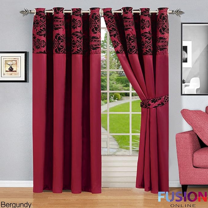 RING TOP FULLY LINED PAIR EYELET READY CURTAINS LUXURY DAMASK CURTAIN RING TOP (66" x 72" (168cm