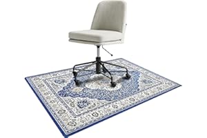 Topotdor Home Office Chair Mat for Hardwood Floor,35"×60" Vintage Rectangle Computer Gaming Rolling Chair Mat Anti-Slip Washable for Tile Floor Protector,Blue