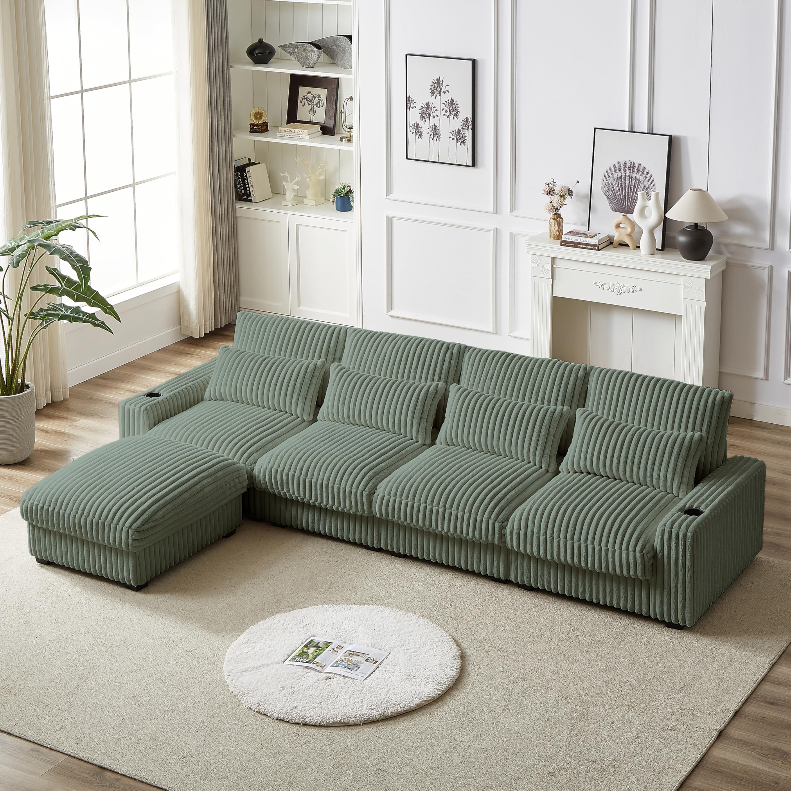 Photo 1 of ***********INCOMPLETE ITEM, THIS IS ONLY BOX X3 OUT OF 3 TOTAL********************
Eafurn Corduroy Upholstered Convertible Corner Sofa Couch w/Cupholders, USB and Type C Ports