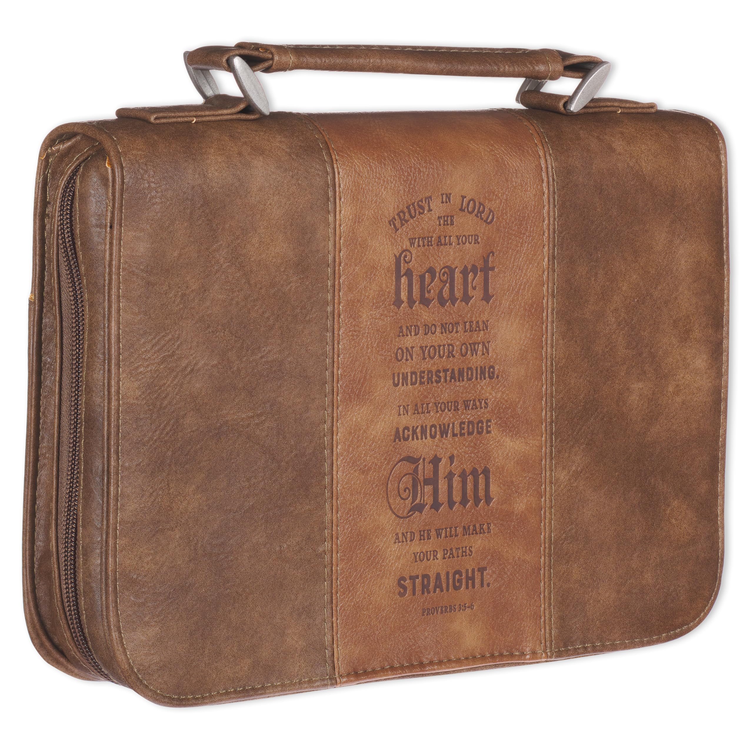 Christian Art Gifts Men's Classic Bible Cover Trust in The Lord Proverbs 3:5, Brown Faux Leather, Medium