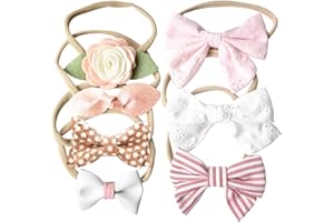 California Tot Bow Soft & Stretchy Nylon Headbands From Newborn to Girls, Mixed Set of 4 or 7