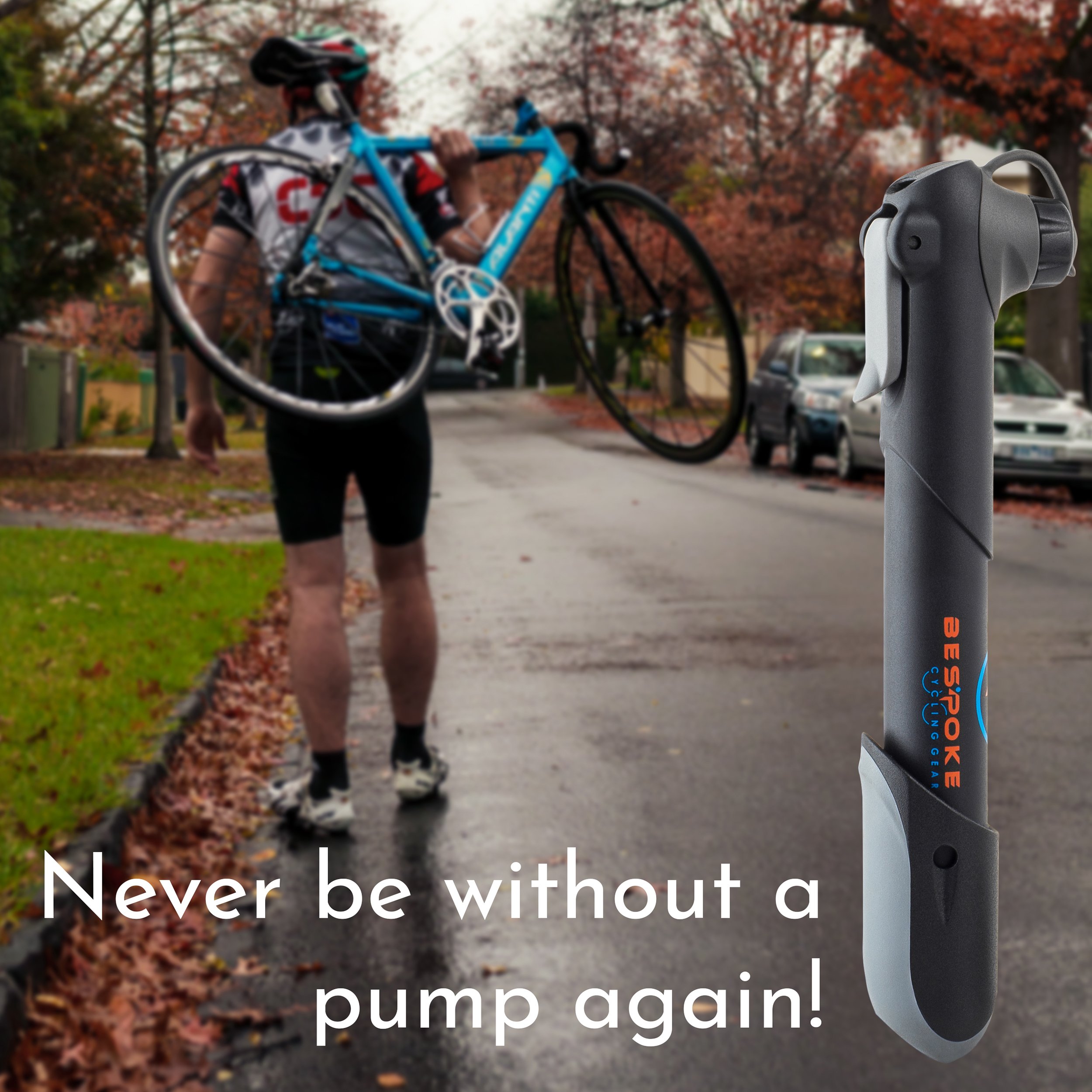 BeSpoke Cycling Gear Mini Bike Pump & Puncture Repair Kit Dual Nozzle fits All Valve Types