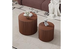 YYZIWYUN Round Nesting Coffee Table Set of 2 Modern Small Coffee Table Walnut Round End Table Small Side Table Circular Coffee Tables Circle Nested Coffee Tables for Living Room (Walnut)