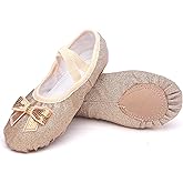 Girls Ballet Shoes Glitter Split-Sole Dance Slippers Toddler Kid Practice Shoes Flats Soft Lightweight with Elastic Laces for Performance Gymnastics Yoga