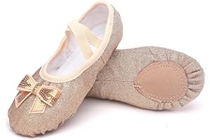 ANPROITY Girls Ballet Shoes Glitter Split-Sole Dance Slippers Toddler Kid Practice Shoes Flats Soft Lightweight with Elastic Laces for Performance Gymnastics Yoga