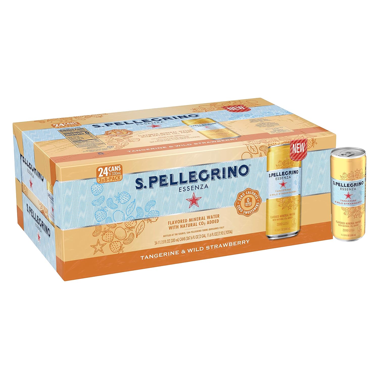 Amazon Com S Pellegrino Essenza Tangerine Wild Strawberry Flavored Mineral Water 11 15 Fl Oz Cans 24 Pack Grocery Gourmet Food