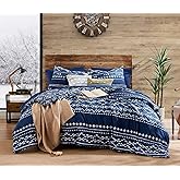 Geniospin Full Comforter Set - 7 Pieces Comforters Full Size, Fluffy Boho Bedding Sets for All Seasons, Bed in a Bag with Flat Sheet and Fitted Sheet, Pillowcase & Sham (Blue, 80''x90'')