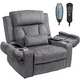 FUNECORP Big Man Power Lay Flat Lift Recliner Chair,Grey | Dual Motor Heat Vibration for Elderly, 28" Extra Wide Recliners with Flip Arm Storage Cup Holders,USB Type C Charging
