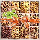NUT CRAVINGS Gourmet Collection - Happy Birthday Treats, Nuts Gift Basket with Bday Ribbon in Reusable Wooden Tray (12 Assortments) Food Arrangement, Healthy Snack Care Package, Food Assortments