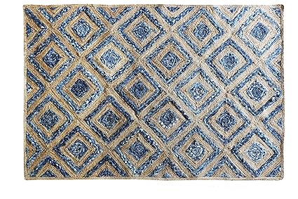 The Home Talk Natural Jute and Denim (Jeans) Hand Braided Carpet- 4x6 Feet