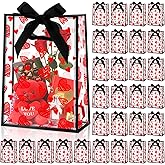 Hillban 30 Pack Clear Valentine's Day Plastic Gift Bags with Ribbons Heart Treat Bags with Die Cut Transparent PVC Tote for Gift Wrapping Wedding Birthday Party Favors, 10x7x3.15 Inch(Fashion)