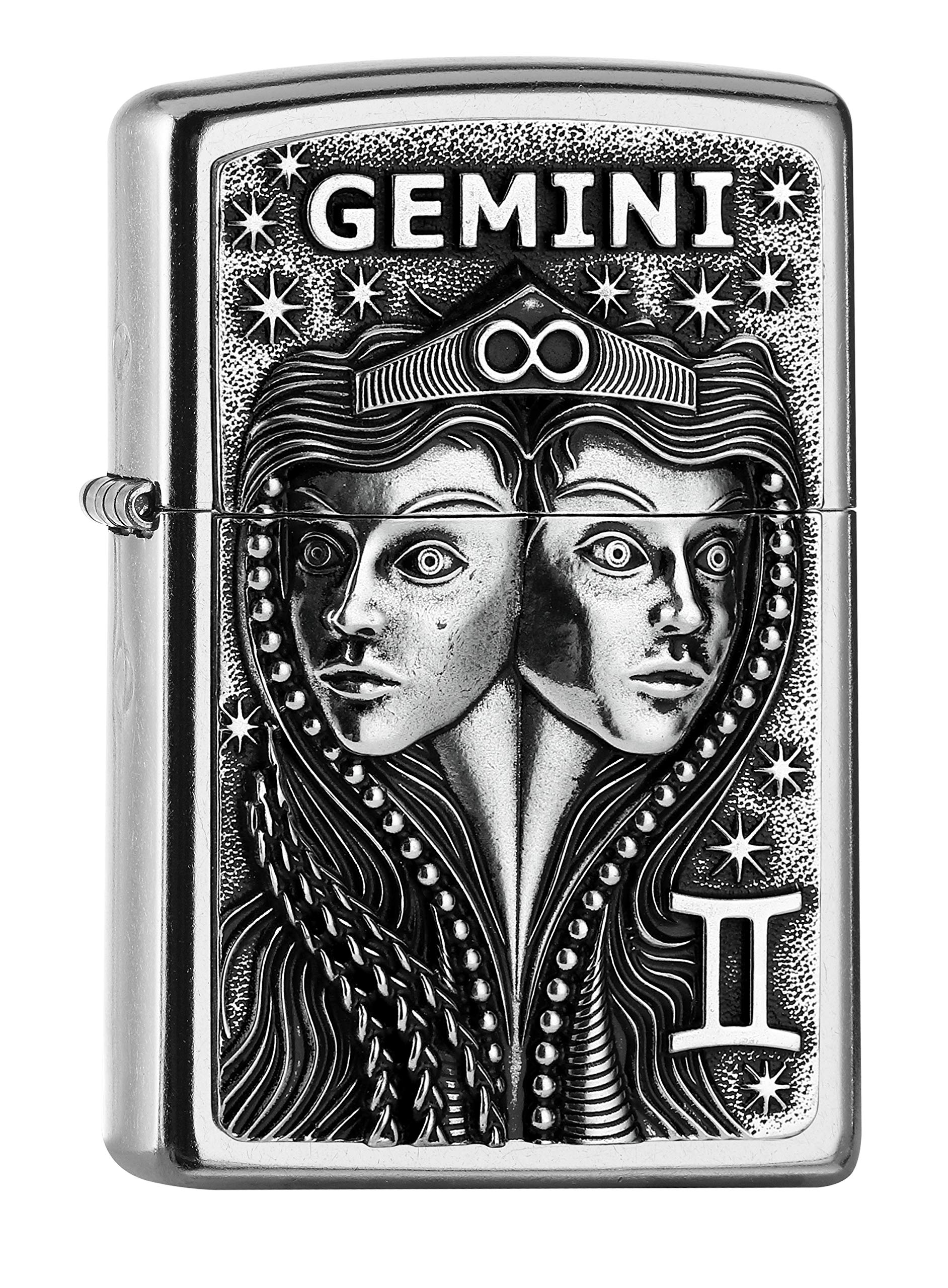 ZIPPO Gemini Emblem Attached Street Chrome Windproof Lighter Refillable in Quality Gift Box