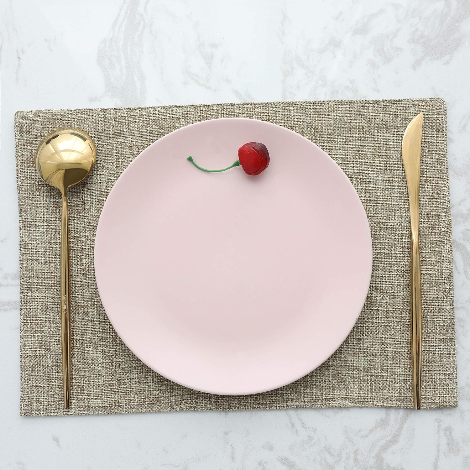 Home Brilliant Set of 4 Placemats Heat Resistant Dining Table Place Mats Kitchen Table Mats, Natural Linen: Home & Kitchen