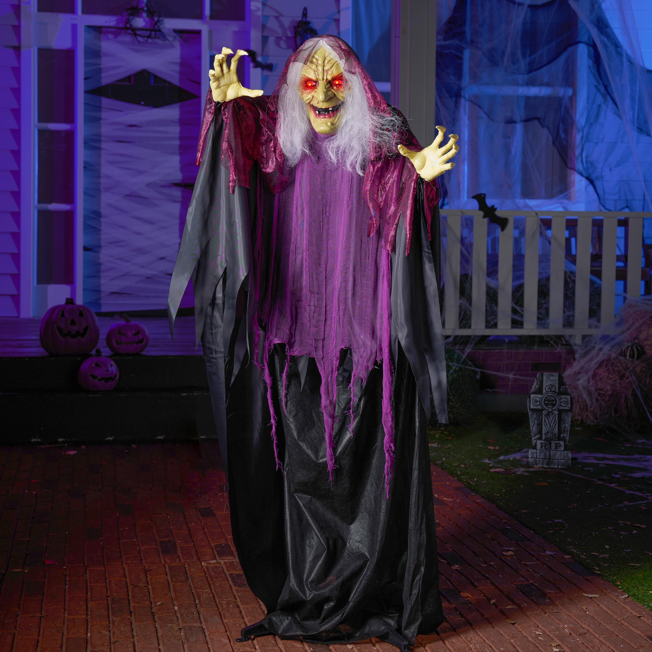 Photo 1 of **DAMAGE TO HEAD STAYING UP***JOYIN 62" Halloween Witch Decorations Outdoor, Life Size Twirling Animatronics Ghost Decor with Sound and Light Radar Activation, Scary Haunted House Props for Indoor/Outside Party Garden Yard Lawn