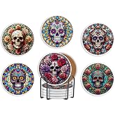 Onebttl Skull Coaster for Mexicans, The Day of Dead Gifts, Home Decor for Mexicans, Ceramic, Set of 6, Rose