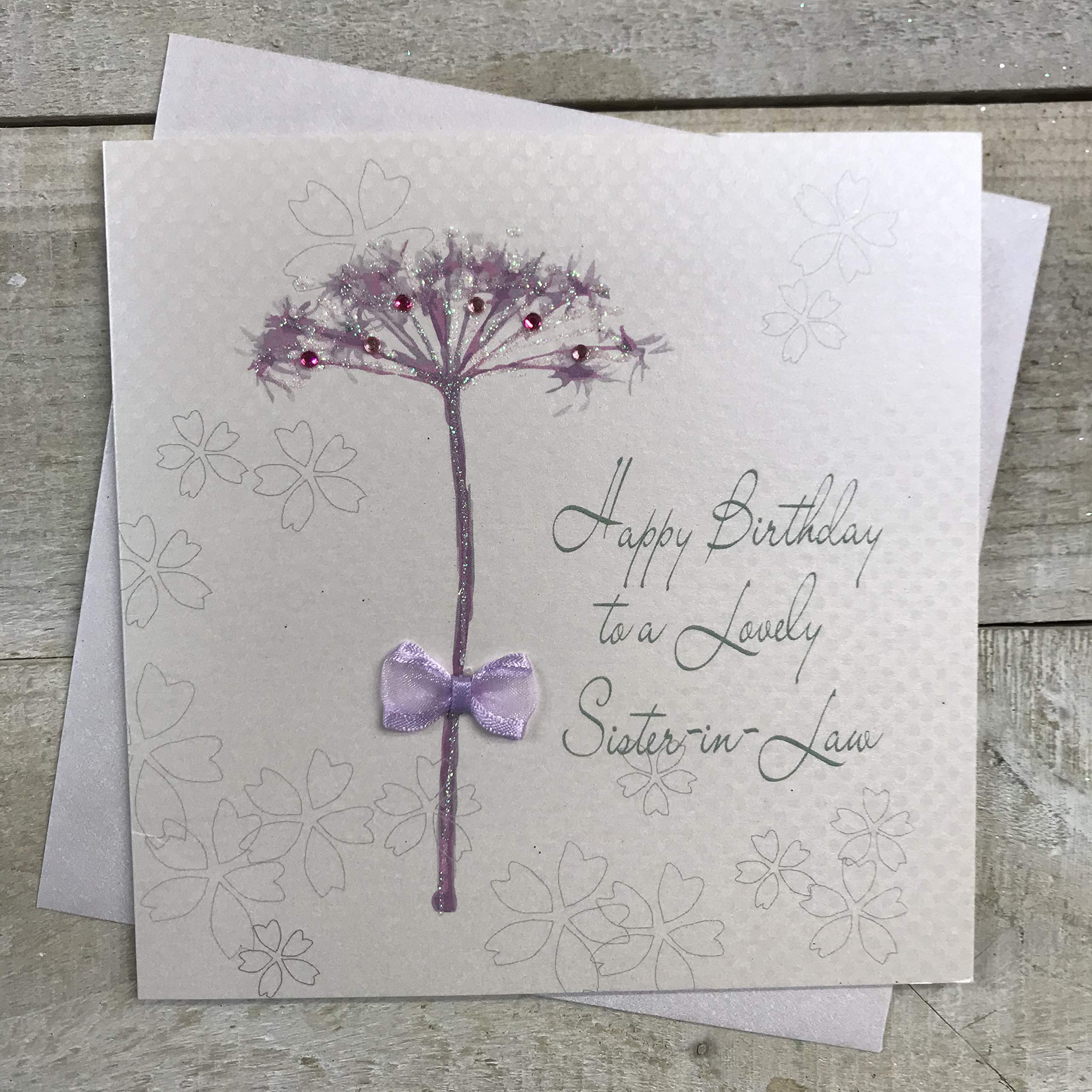 white cotton cards Handmade Happy Birthday To A Lovely Sister-in-Law Birthday Card Dandelion, White, BD57