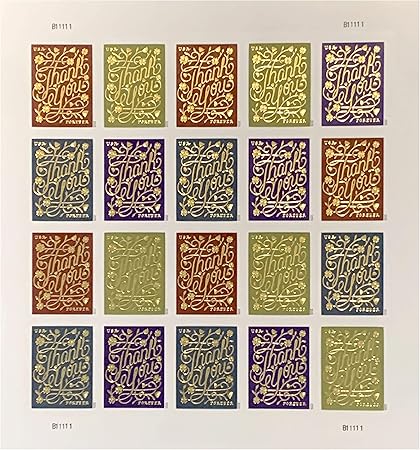 Amazon Com Forever Stamps Thank You Use As Postage Or For Stamp Collector Standard Sheet Of 20 Toys Games