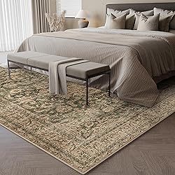 WondRg 6x9 Washable Green Vintage Area Rug for
