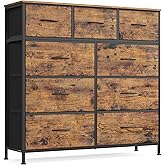 SONGMICS Dresser for Bedroom, Chest of Drawers, Steel, MDF, 9 Non-Woven Fabric Drawers, Storage Organizer Unit, Closet, Entry