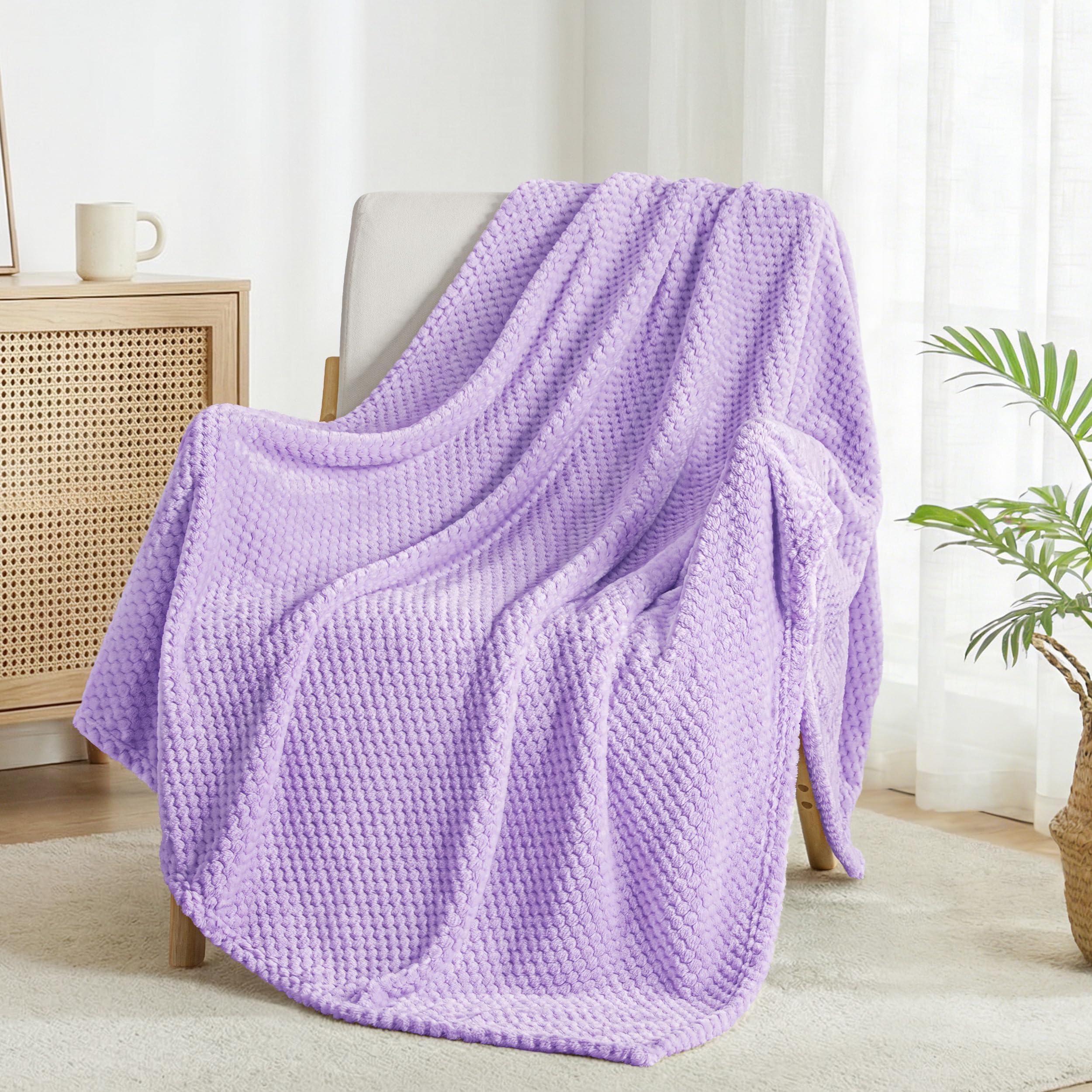 Exclusivo Mezcla Fleece Throw Blanket Extra Large, Super Soft and Warm Blankets for Couch, Sofa and Bed Waffle Textured, Cozy, Fuzzy and Lightweight, Lilac Purple, 127x178 CM — image 1