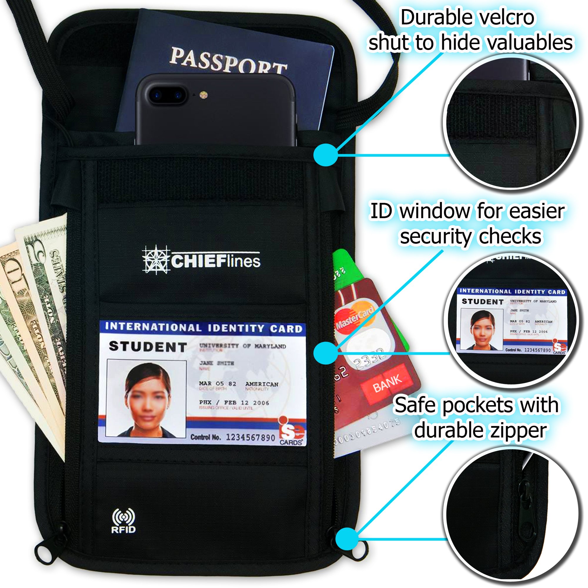 Travel Wallet-Passport Holder-Anti-Theft-Neck Pouch-RFID Blocking-For Men and Women