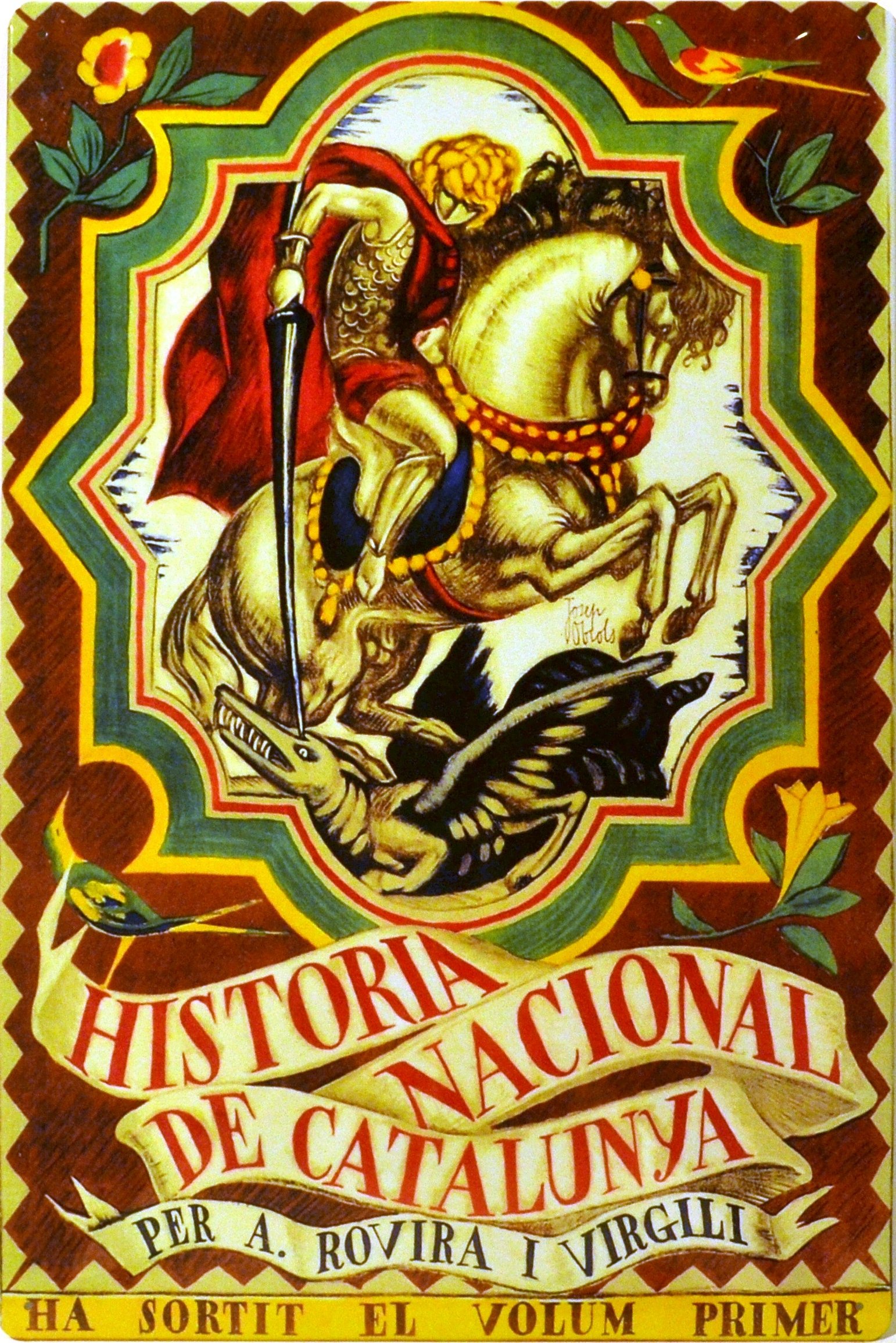 ART ESCUDELLERS Tin poster sign, with retro vintage design from Catalunya/Spain. Tin sign. 19,68" X 13,19" (SANT JORDI HISTORIA NACIONAL DE CATALUNYA)