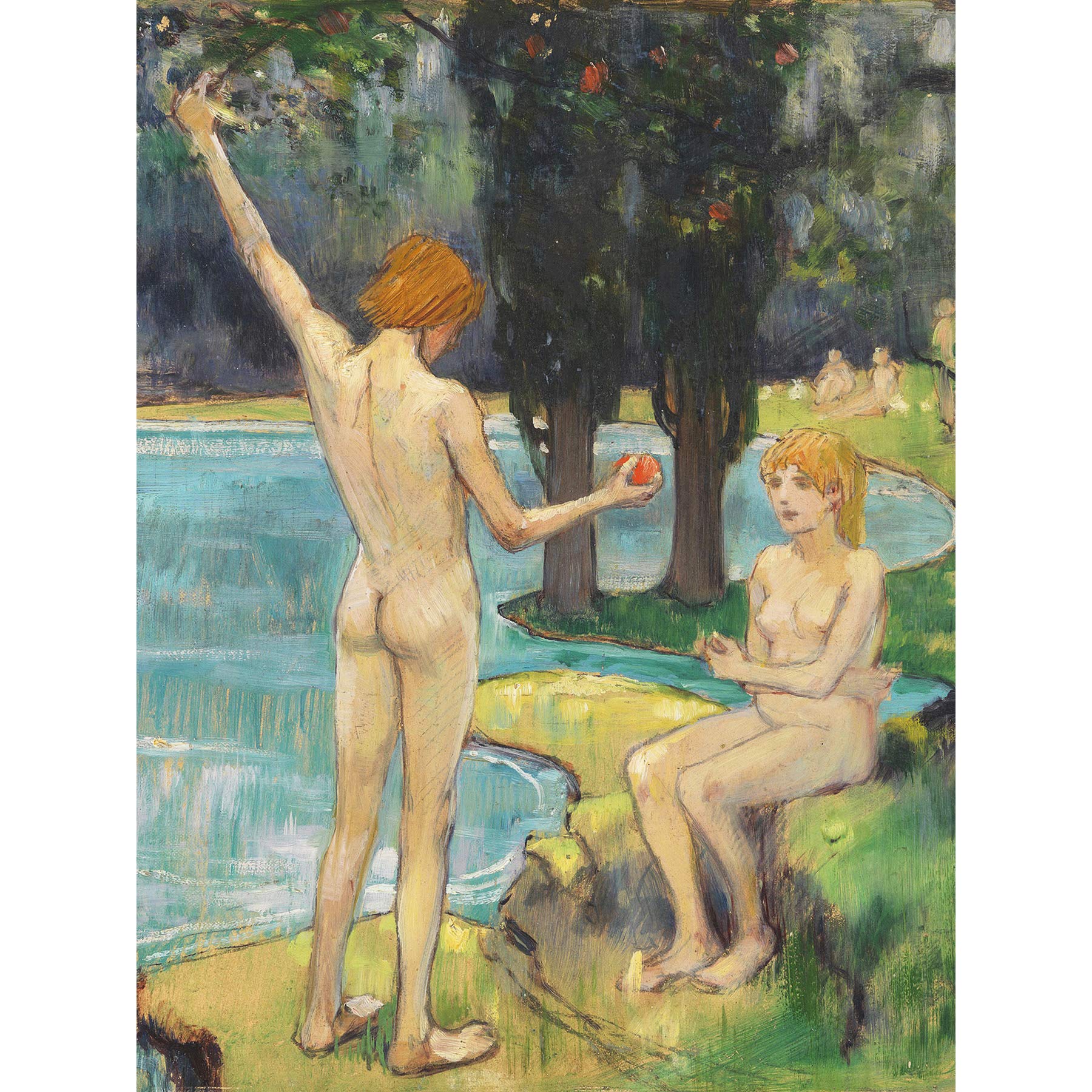 Artery8 Hofmann Adam Eve Paradise Painting Premium Wall Art Canvas Print 18X24 Inch