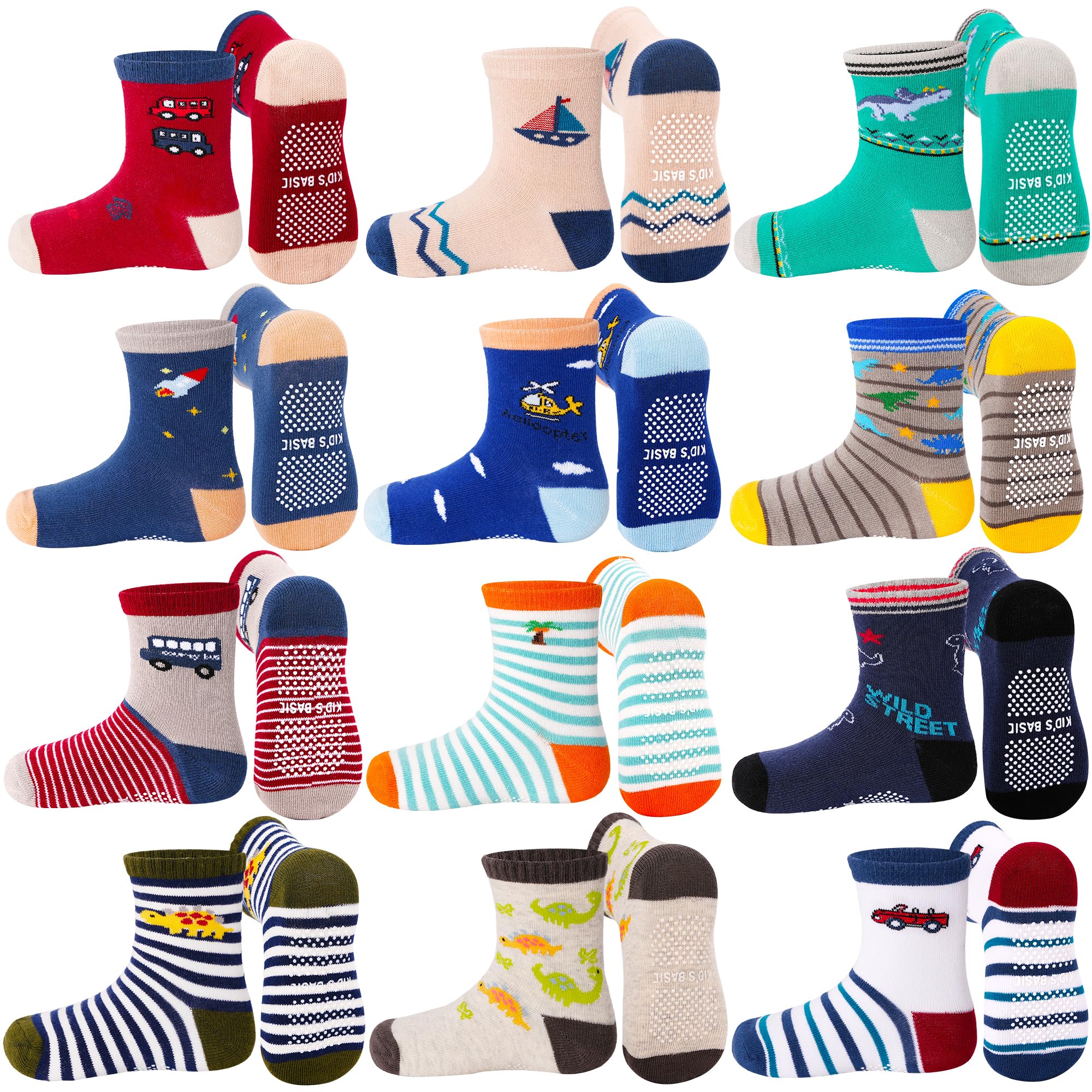 ELUTONG Toddler Baby Grip Socks-Cute Kid's Non Slip Socks-12 Pairs Of Baby’s Socks Suitable Baby Kids Aged 1-3 Years