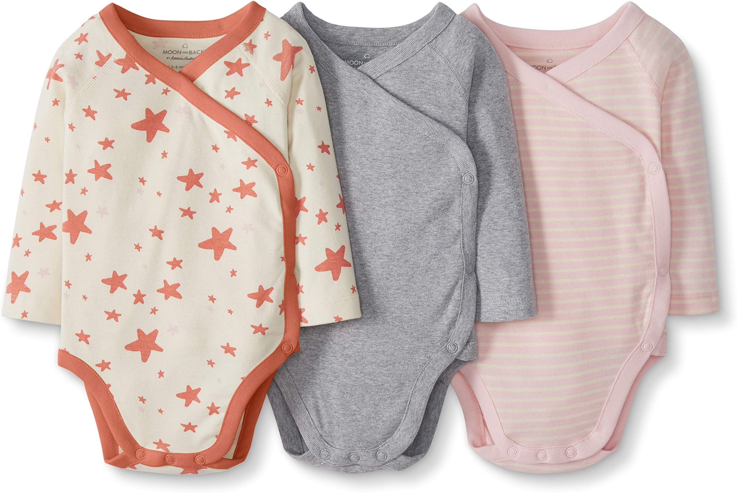 Moon and Back by Hanna Andersson Baby 3 Pack Long Sleeve Side Snap Bodysuit
